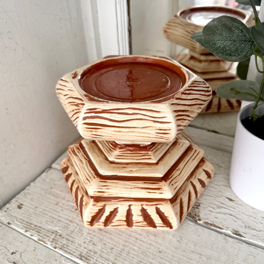 Vintage Handpainted Ceramic Stand Plant Vase Pillar Candle Bowl Boho Decor 6”